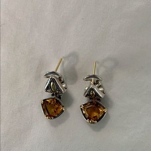 HARDY silver with gold pierced earrings with topaz drop